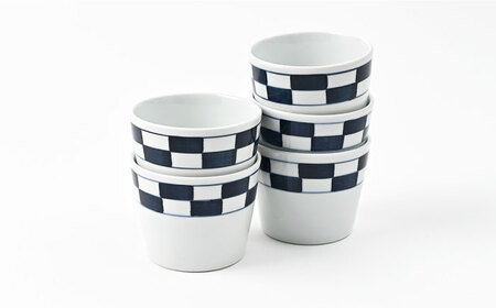 【波佐見焼】 和福 マルチカップ 市松 5個セット そば猪口 オリジナル 縁起もの【福田陶器店】[PA388]