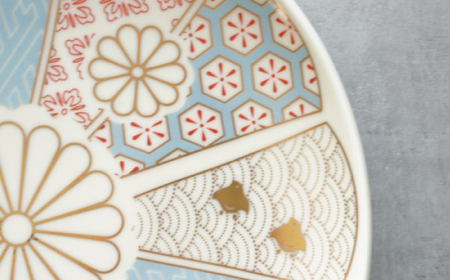 【波佐見焼】金線 吉祥紋菊ちらし 7号皿（化粧箱入り）2点セット【FOURGRACE】[UG03]