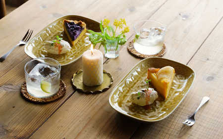 【波佐見焼】長皿 レリーフ・フラワーパレード キャメル 2枚 セット【和山】[WB185]