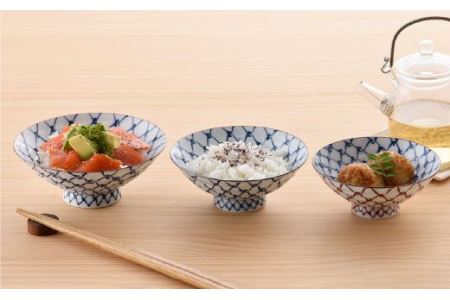 【波佐見焼】手描き掛け網 茶碗 大 ・ 中・ 小 3点セット【まるしん】 どんぶり 丼 食器 [WD13]  波佐見焼