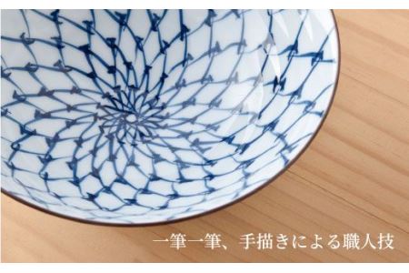 【波佐見焼】手描き掛け網 茶碗 大 ・ 中・ 小 3点セット【まるしん】 どんぶり 丼 食器 [WD13]  波佐見焼