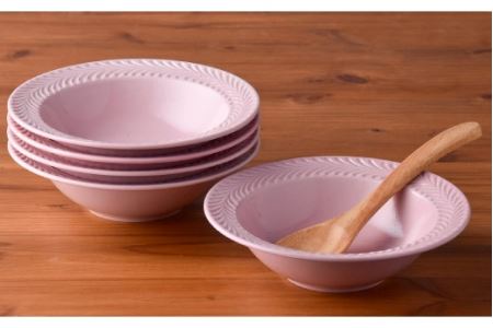 波佐見焼】ローズマリー(ピンク) ボウル 5個セット 食器 皿 【福田陶器 