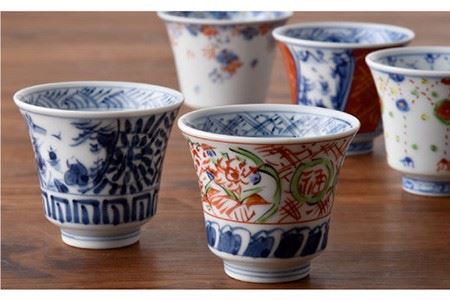 【波佐見焼】絵変わり 反りぐい呑 5個セット 湯飲み カップ 陶器 食器 皿 【一夢窯】 [ZD03] 波佐見焼