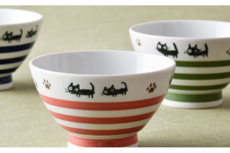 【波佐見焼】ボーダーキャット くらわんか 茶碗・カップ 各3色 計6点セット 食器 皿 【新生和】 [DE13] 波佐見焼