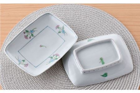 【波佐見焼】小花紋 角皿 2枚組 食器 皿 【藍水】 [GB23]  波佐見焼