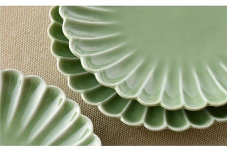波佐見焼】菊型 中皿 プレート 5枚セット（緑） 食器 皿 【洸琳窯