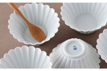 【波佐見焼】菊型 中鉢 ボウル 5点セット（白） 食器 皿 【洸琳窯】 [GE24]  波佐見焼