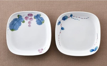 ふるさと納税 長崎県 波佐見町 水引草・マスカット 正角 プレート セット 食器 皿  [HB34] ふるさと納税波佐見焼マスカット・水引草 正角