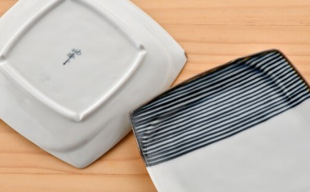 波佐見焼】ハーフラインシリーズ 正角皿 5枚セット ケーキ皿 取り皿