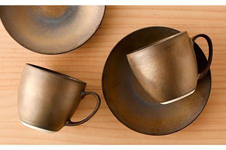 【波佐見焼】ブロンズゴールド マグカップ ソーサー セット 食器 皿 【長十郎窯】 [AE18] 波佐見焼