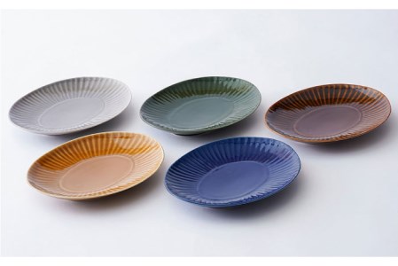 【波佐見焼】しのぎ 楕円皿 プレート（大） 5colors 5枚セット 食器 皿 【一龍陶苑】 [CC55]  波佐見焼