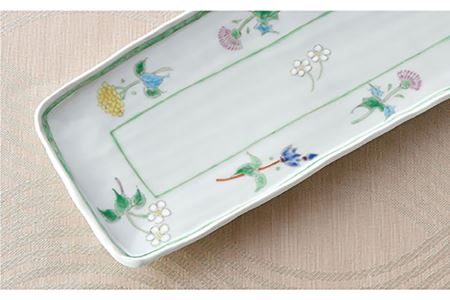 波佐見焼】小花紋 長角皿 プレート 食器 皿 【藍水】 [GB28