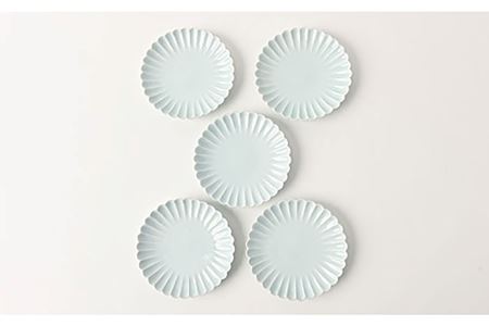 【波佐見焼】菊彫 青白釉 5寸皿 プレート 5枚セット 食器 皿 【福田陶器店】 [PA213]  波佐見焼