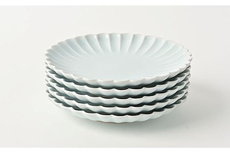 【波佐見焼】菊彫 青白釉 5寸皿 プレート 5枚セット 食器 皿 【福田陶器店】 [PA213]  波佐見焼