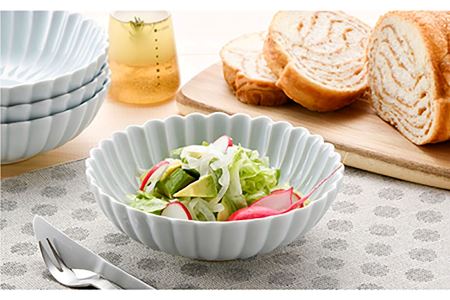 【波佐見焼】菊彫 青白釉 取鉢 (大) ボウル 5個セット 食器 皿 【福田陶器店】 [PA215]  波佐見焼