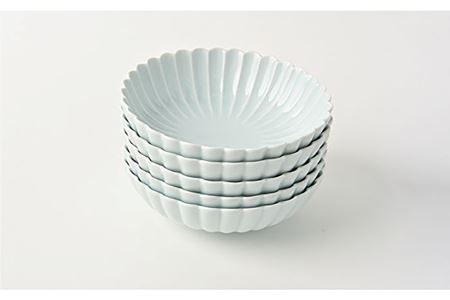 【波佐見焼】菊彫 青白釉 取鉢 (大) ボウル 5個セット 食器 皿 【福田陶器店】 [PA215]  波佐見焼