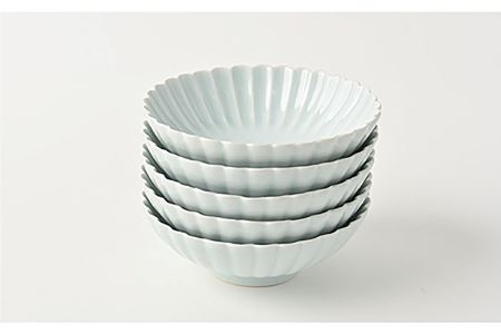 【波佐見焼】菊彫 青白釉 取鉢 (中) ボウル 5個セット 食器 皿 【福田陶器店】 [PA217]  波佐見焼