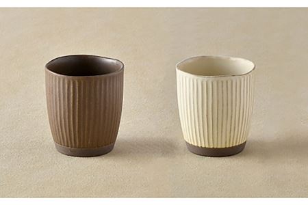 【波佐見焼】しのぎ 茶碗 ・ 湯呑み セット 窯変 マット調 ブラウン・ベージュ 食器 陶器 【トーエー】 [QC36] 波佐見焼
