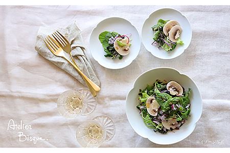 【波佐見焼】お花の盛り鉢と 小皿 のセット 白磁 取り皿 食器 大皿 【アトリエビスク】 [RD17]  波佐見焼