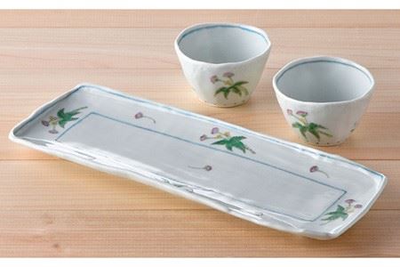 【波佐見焼】ねむの木 長角皿 プレート おしゃれな彫入りカップ 湯呑み 2個組 食器 皿 【藍水】 [GB29]  波佐見焼