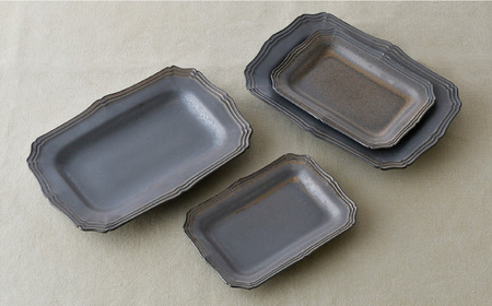 【波佐見焼】RINKA 角 プレート (ブラック)ペアセット(4点) 食器 皿 【藍染窯】 [JC70]  波佐見焼