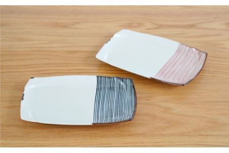 【波佐見焼】ハーフライン ペア 長角皿 プレート 食器 皿 【団陶器】 [PB82] 波佐見焼