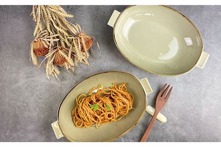 【波佐見焼】グラタン皿 大 ベージュ 2枚セット カレー皿 パスタ皿 食器 皿 【和山】 [WB123]  波佐見焼