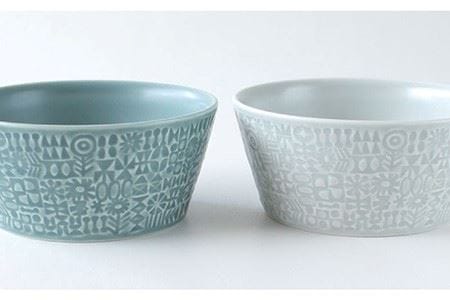 【波佐見焼】PATTERNED BOWL ペア 2点セット squall gray ＋ morning mist 食器 皿 【BIRDS’ WORDS】 [CF022]  波佐見焼