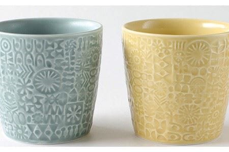 【波佐見焼】PATTERNED CUP ペア 2色セット squall gray ＋yellow 食器 皿 【BIRDS’ WORDS】 [CF028]  波佐見焼