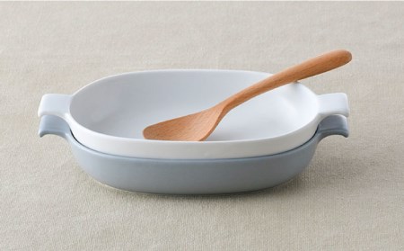 【波佐見焼】オーブンウェア グラタン皿 ホワイト・グレー ペアセット 食器 皿 【光春窯】 [XD60] 波佐見焼