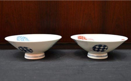 【波佐見焼】はさみ平茶碗 丸地紋 （呉・朱） 茶碗 ペアセット 食器 皿 【協立陶器】 [TC86] 波佐見焼