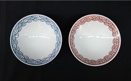 【波佐見焼】はさみ平茶碗 青海波（呉・朱） 茶碗 ペア 食器 皿 【協立陶器】 [TC89] 波佐見焼