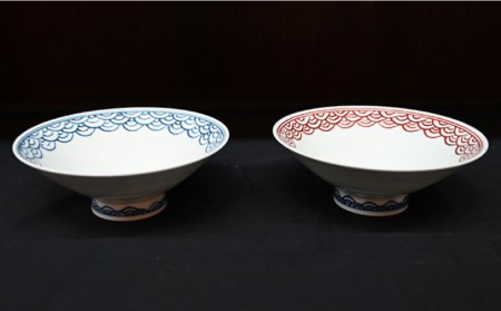 【波佐見焼】はさみ平茶碗 青海波（呉・朱） 茶碗 ペア 食器 皿 【協立陶器】 [TC89] 波佐見焼