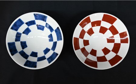 【波佐見焼】はさみ平茶碗 市松（呉・朱） 茶碗 ペア 食器 皿 【協立陶器】 [TC90] 波佐見焼