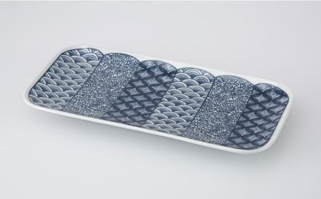 乾漆錫箔置き四方台皿(2点) 未使用 新品同様 波佐見焼】染錦文様 長角皿揃 角皿 5点セット 食器 皿 【西海陶器】 1