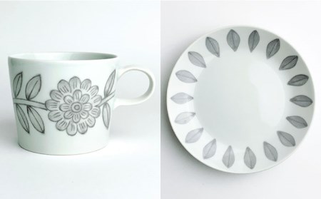【波佐見焼】デイジー （青・グレー） コーヒーカップ・ソーサー・プレート 22cm 6点セット 食器 皿 【西山】【NISHIYAMAJAPAN】 [CB114]  父の日 波佐見焼