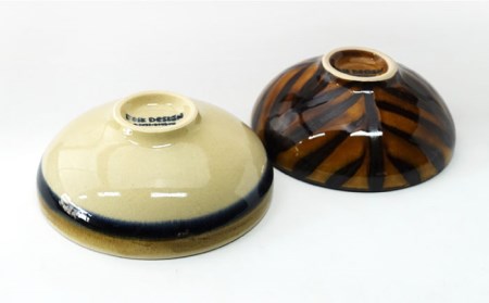 【波佐見焼】Folk Design 二色巻・矢羽根飴釉 丸平鉢 ボウル ペアセット 食器 皿 【玉有】 [IE17] 波佐見焼