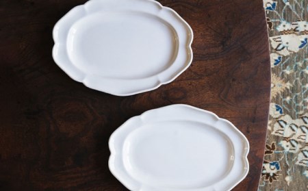 波佐見焼】花 リムオーバル プレート （白つや釉） 2枚セット 食器 皿