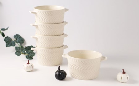 【波佐見焼】ローズマリー （アイボリー） ココット 5個セット 食器 皿 【福田陶器店】 [PA268]  波佐見焼