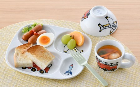 【波佐見焼】子ども食器 「乗り物」 3点セット プレート マグカップ 茶碗 食器 皿 【大新窯】 [DC110]  波佐見焼