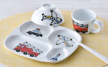 【波佐見焼】子ども食器 「乗り物」 3点セット プレート マグカップ 茶碗 食器 皿 【大新窯】 [DC110]  波佐見焼