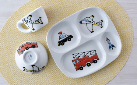 【波佐見焼】子ども食器 「乗り物」 3点セット プレート マグカップ 茶碗 食器 皿 【大新窯】 [DC110]  波佐見焼