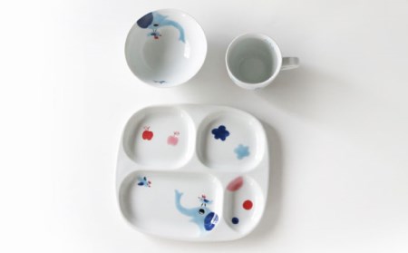 【波佐見焼】子供食器 ぞうくん 3点セット 仕切り皿 プレート マグカップ 茶碗 食器 皿 【奥川陶器】 [KB50]  波佐見焼