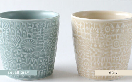 【波佐見焼】PATTERNED CUP ペア 2色セット squall gray ＋ecru【BIRDS’ WORDS】[CF056] 波佐見焼