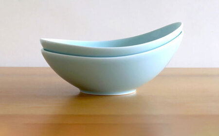 【白山陶器】【グッドデザイン賞受賞】CARVEボール(L) 青白釉 2枚セット[TA130]