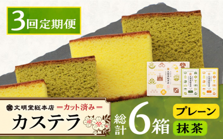 【3回定期便】【個包装】カステラ 2種 プレーン・抹茶 文明堂 個包装 [DBF011] カステラ