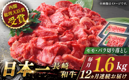 【全12回定期便】長崎和牛切り落とし 計19.2kg (約1.6kg×12回)【ながさき西海農業協同組合】[QAK048]