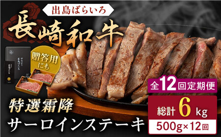 【全12回定期便】長崎和牛「出島ばらいろ」特選霜降 サーロインステーキたっぷり約500g【合同会社肉のマルシン】[QBN021]