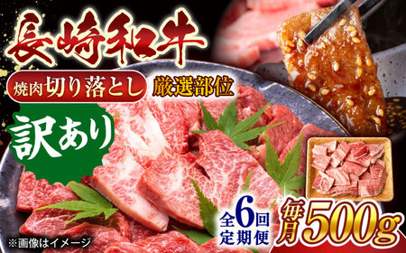 【全6回定期便】【訳あり】【A4~A5】長崎和牛焼肉切り落とし(肩ロース・バラ）　500g【株式会社 MEAT PLUS】[QBS040]