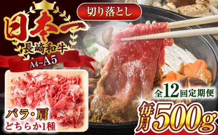 【全12回定期便】【A4~A5】長崎和牛切り落とし　500g【株式会社 MEAT PLUS】[QBS047]